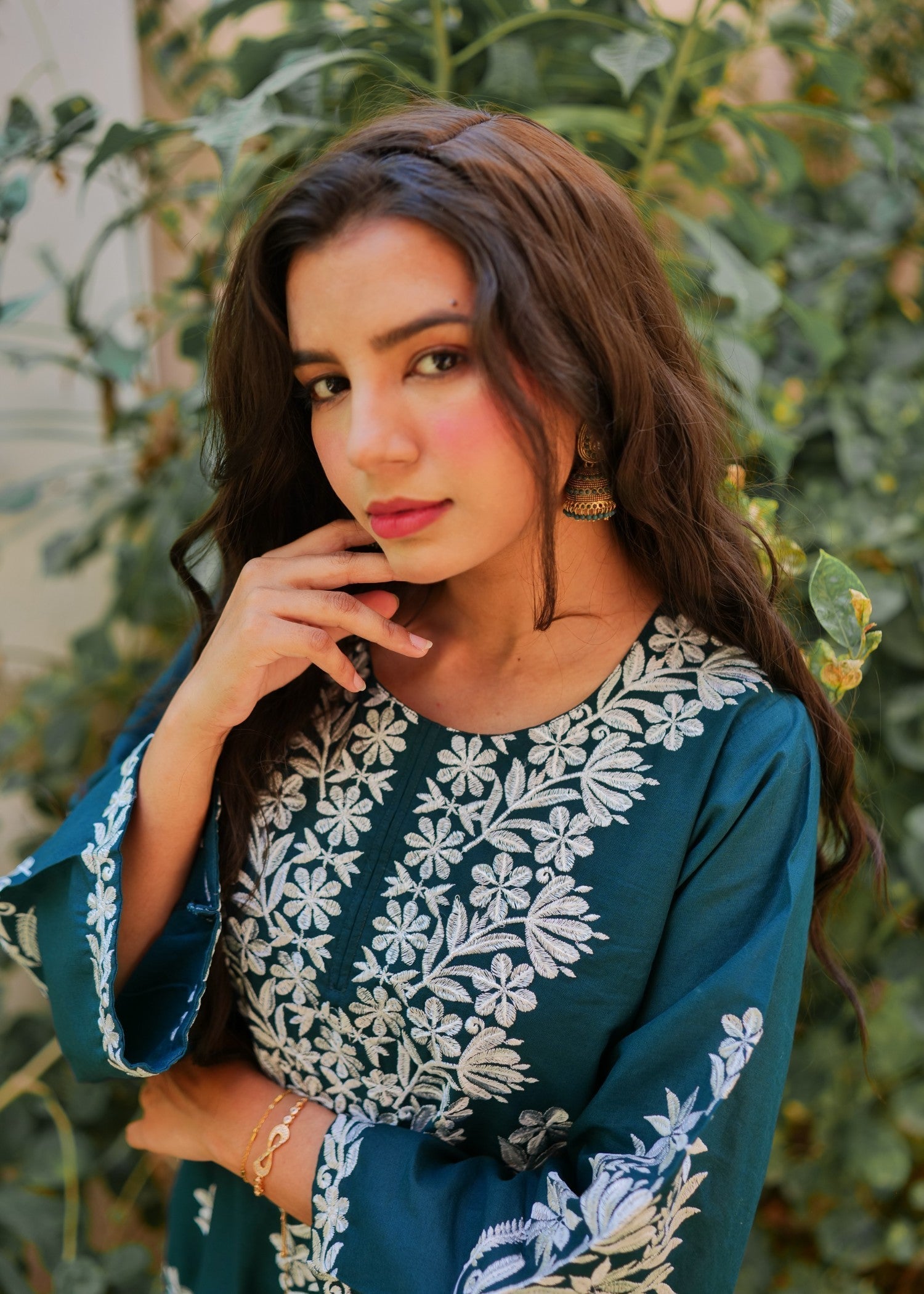 Present Clothing Embroidered Dress Teal Women 2pcs