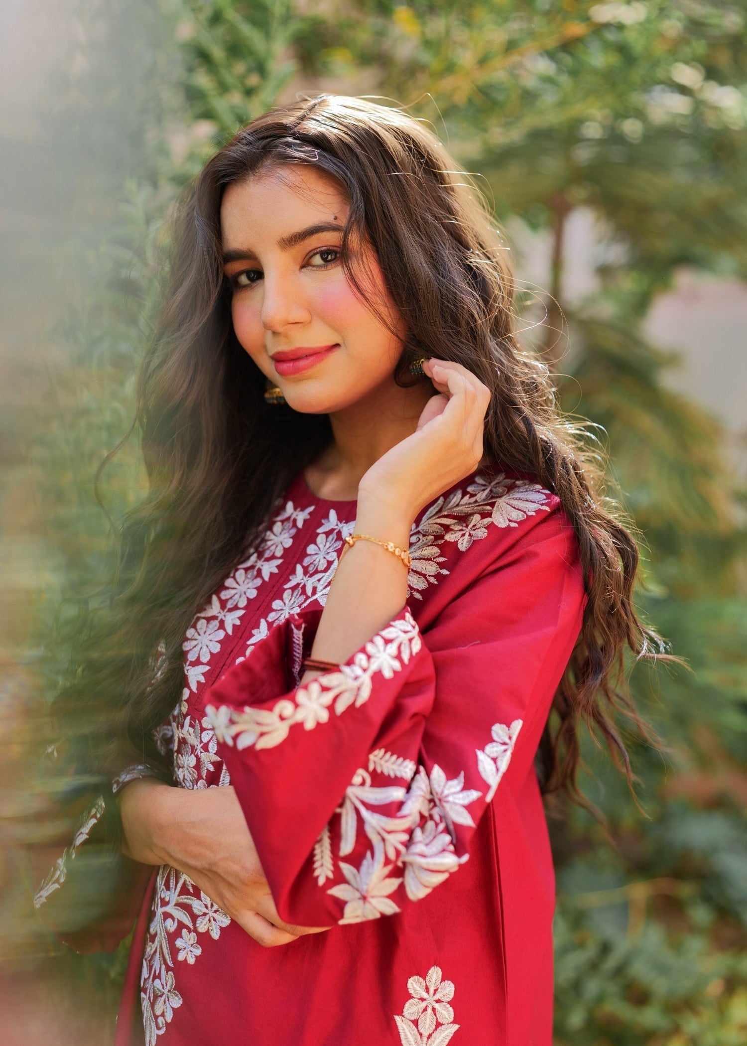 Present Clothing Embroidered Dress Maroon Women 2pcs