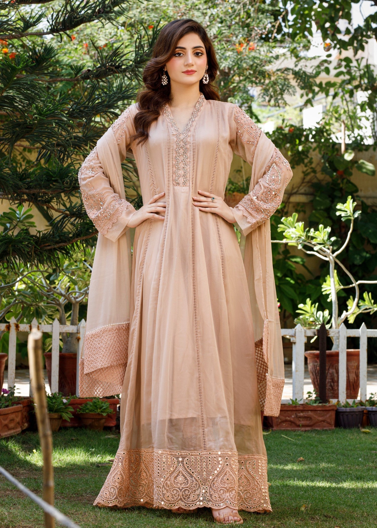 Mona Embroidery Gleam Aura peach Women 3pcs