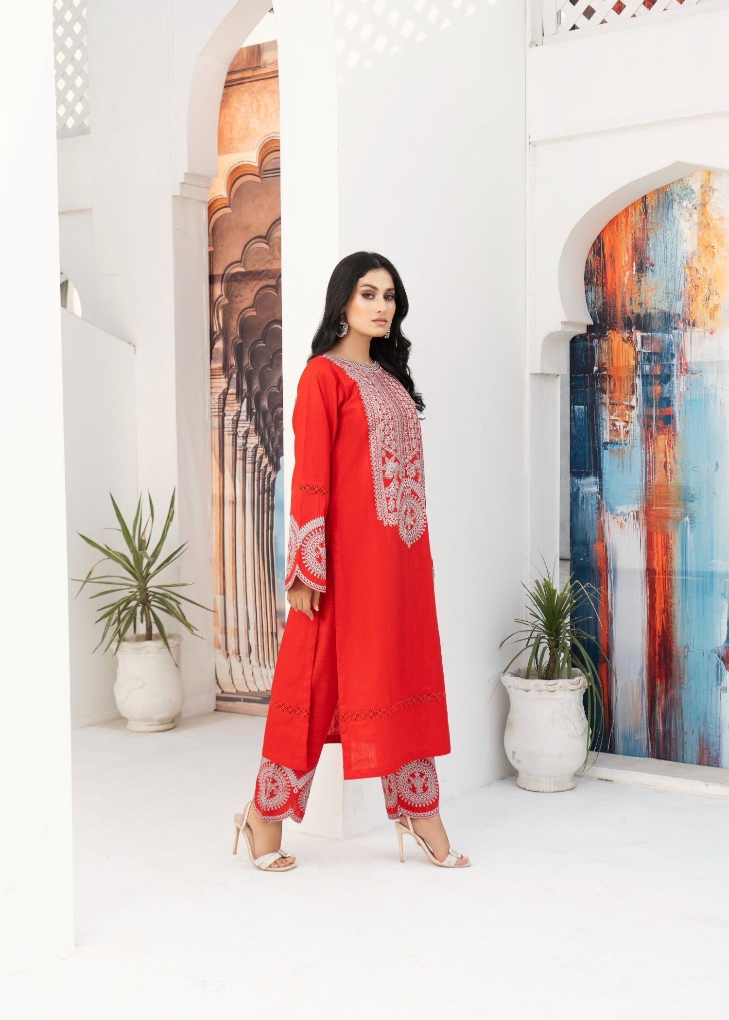 Kalamkari Khaddar Embroidered Kurta Set Women 2pcs