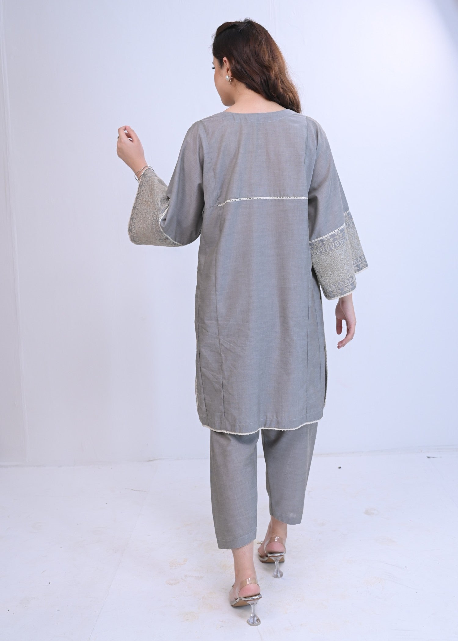 AYLA STUDIO Solid Embroidered Co ord set EAE210107 Shafaq Women 2pcs