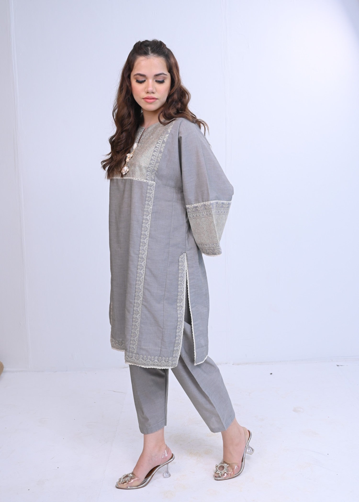 AYLA STUDIO Solid Embroidered Co ord set EAE210107 Shafaq Women 2pcs