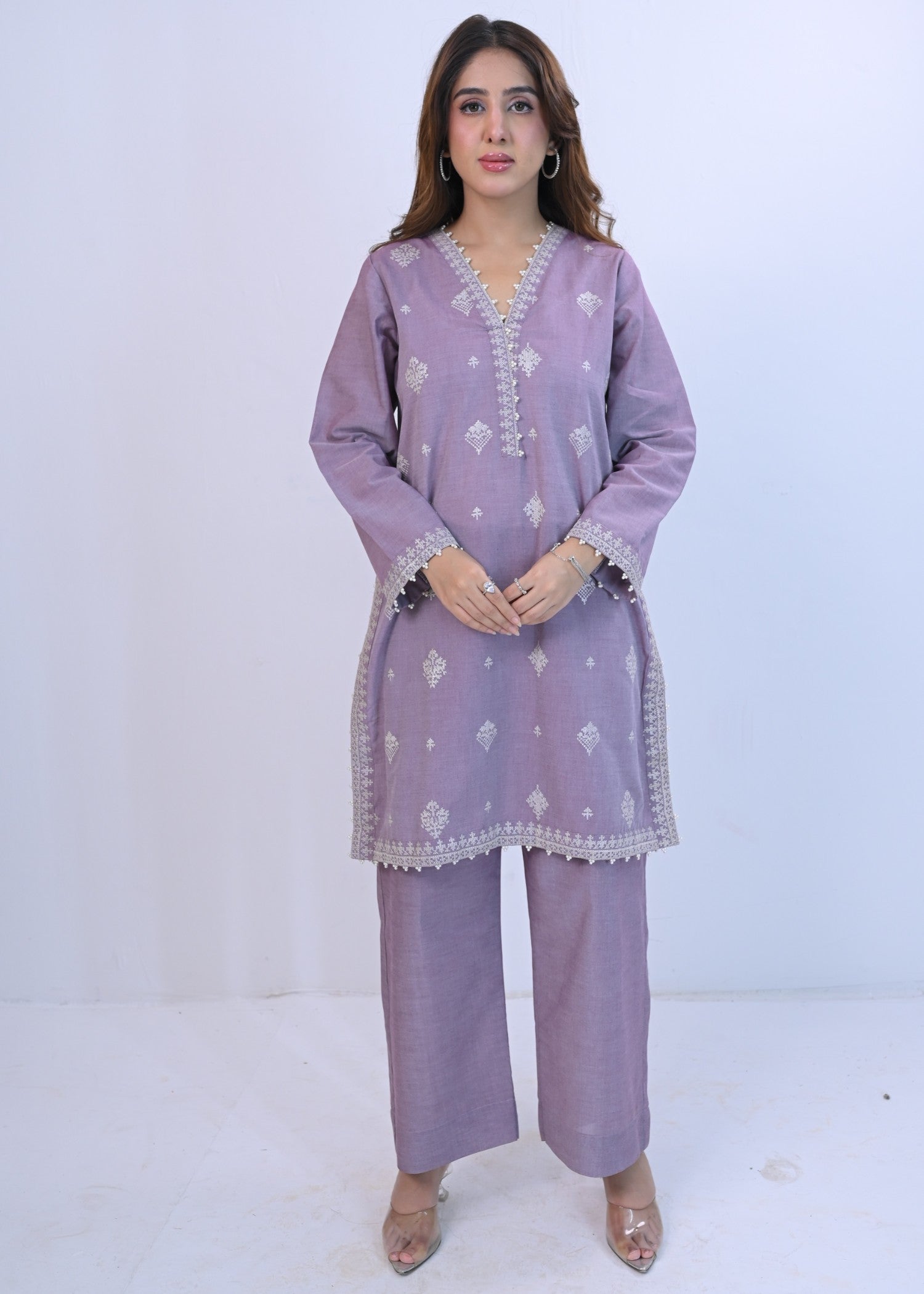 AYLA STUDIO Solid Embroidered Co ord set EAE210105a Tamanna Women 2pcs