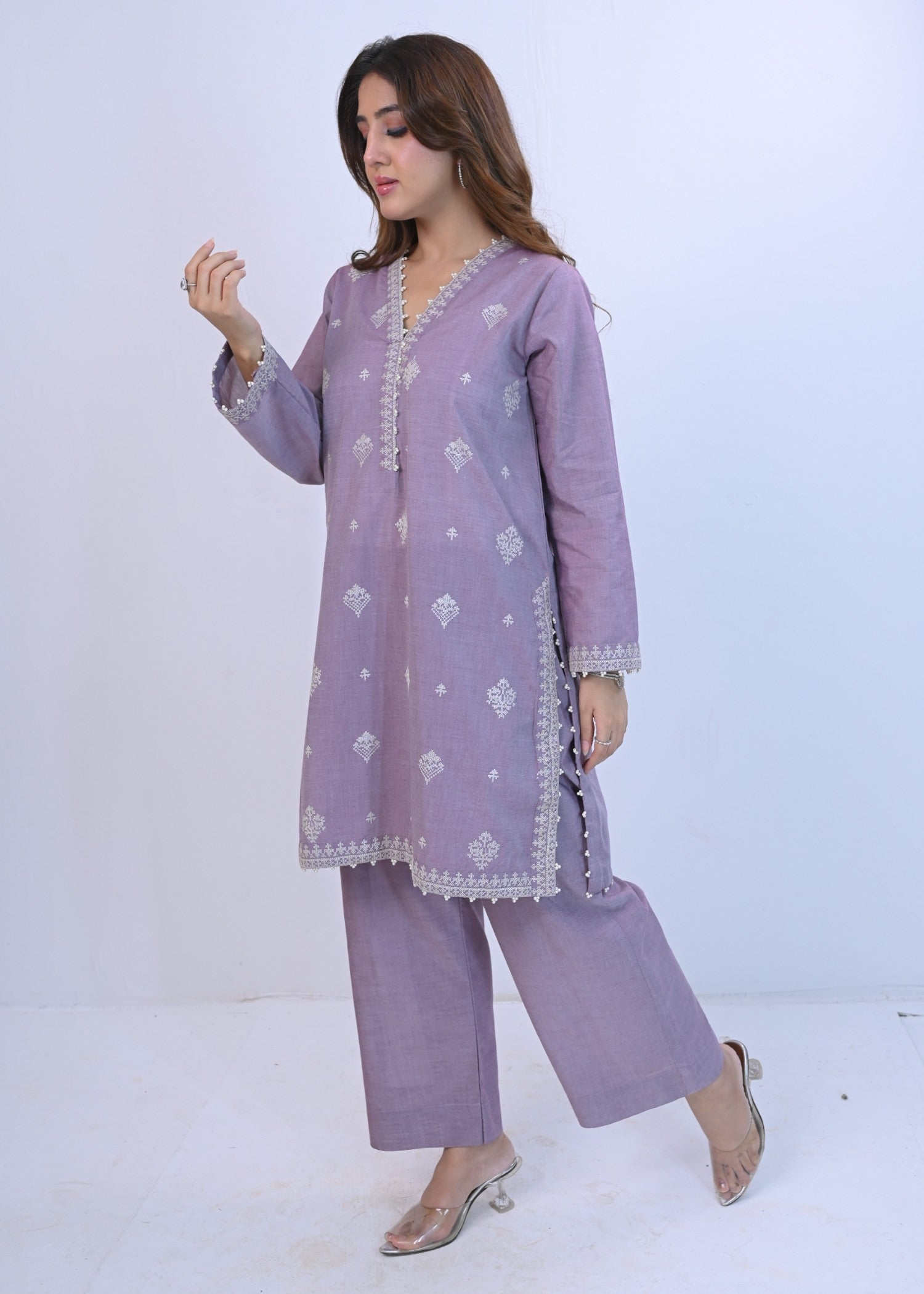 AYLA STUDIO Solid Embroidered Co ord set EAE210105a Tamanna Women 2pcs