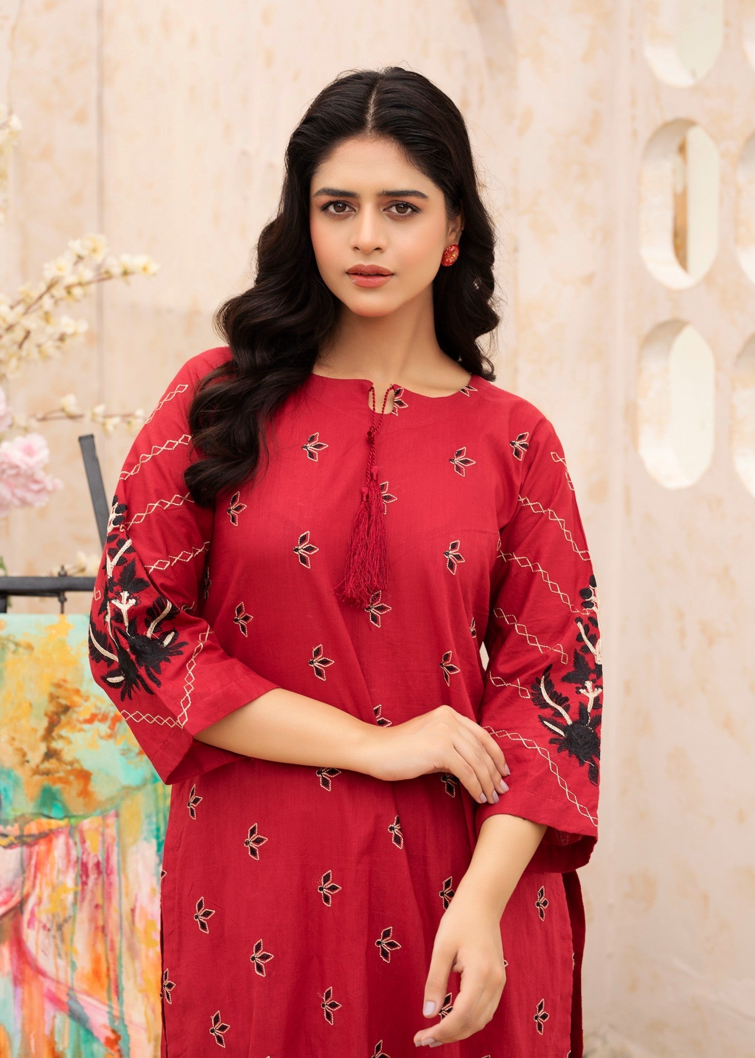 Kalamkari Embroidered Lawn Kurta set Women 2pcs