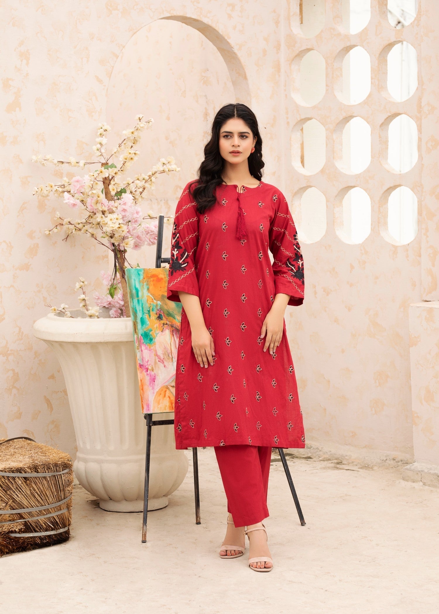 Kalamkari Embroidered Lawn Kurta set Women 2pcs