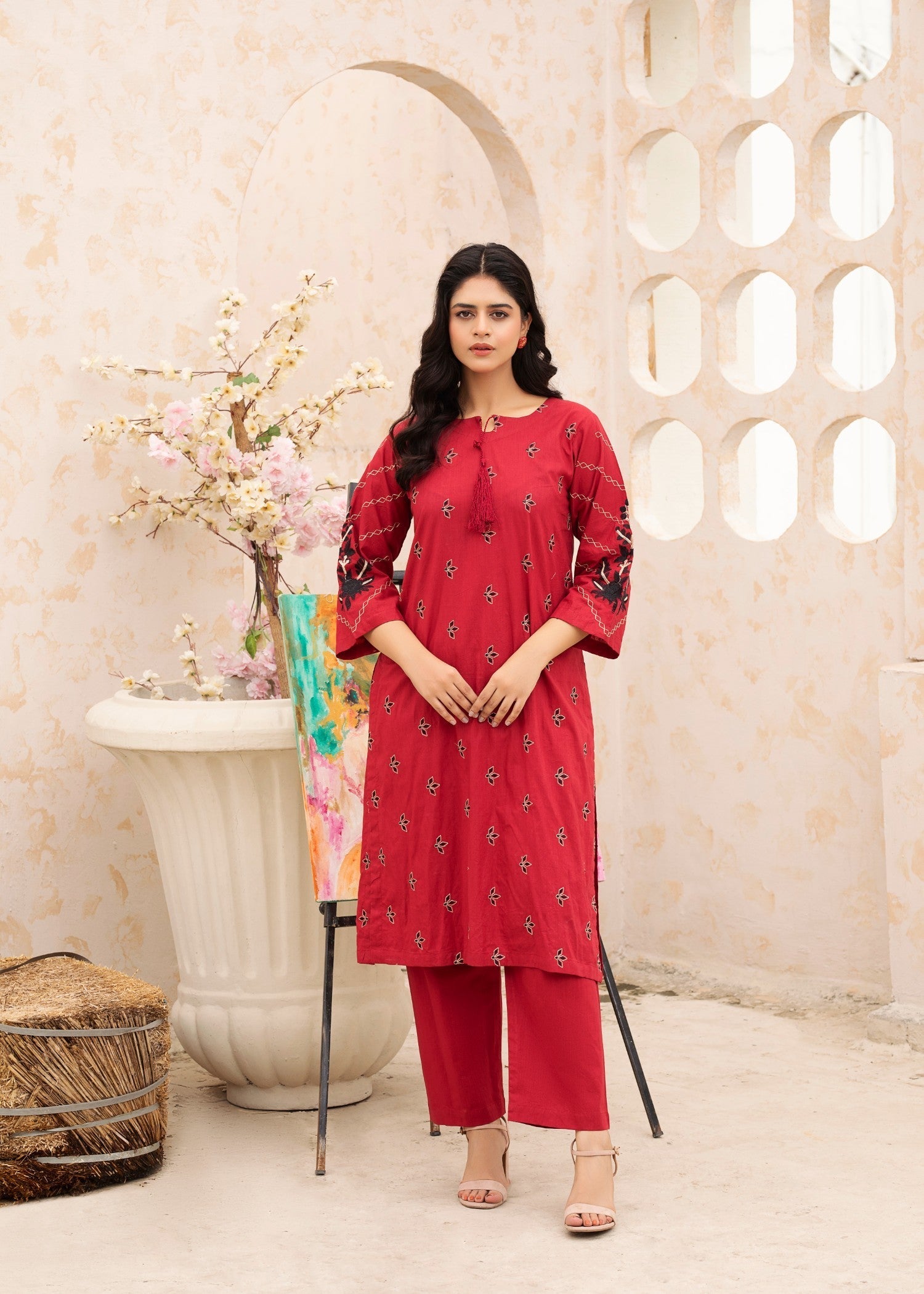 Kalamkari Embroidered Lawn Kurta set Women 2pcs