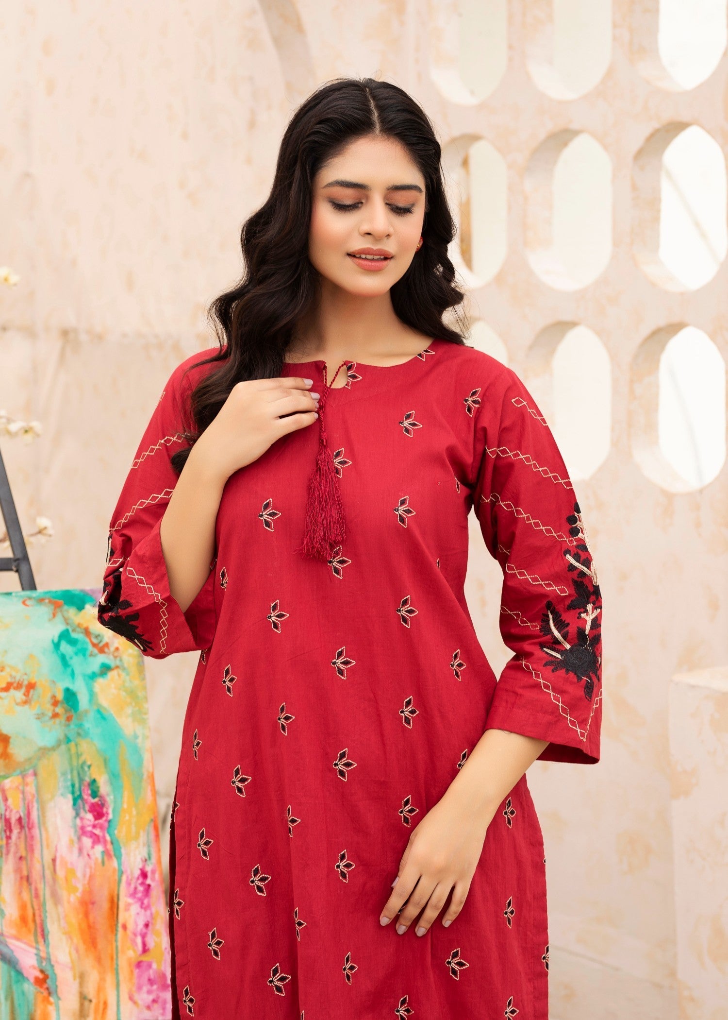 Kalamkari Embroidered Lawn Kurta set Women 2pcs