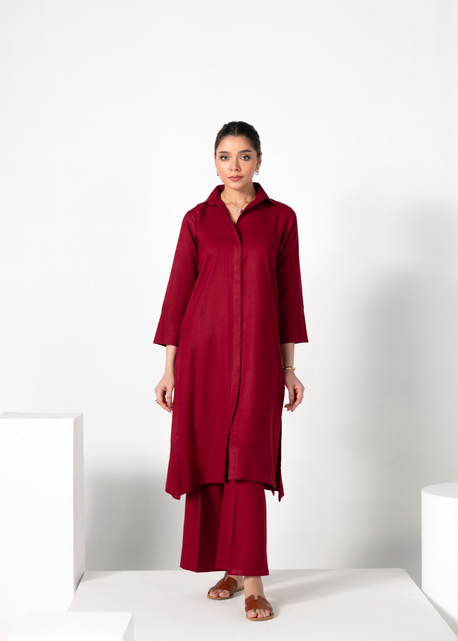 Divinely Crafted Women's Cord Sets Warm Embrace Crimson Whisper Red Lea Fall Women 2pcs