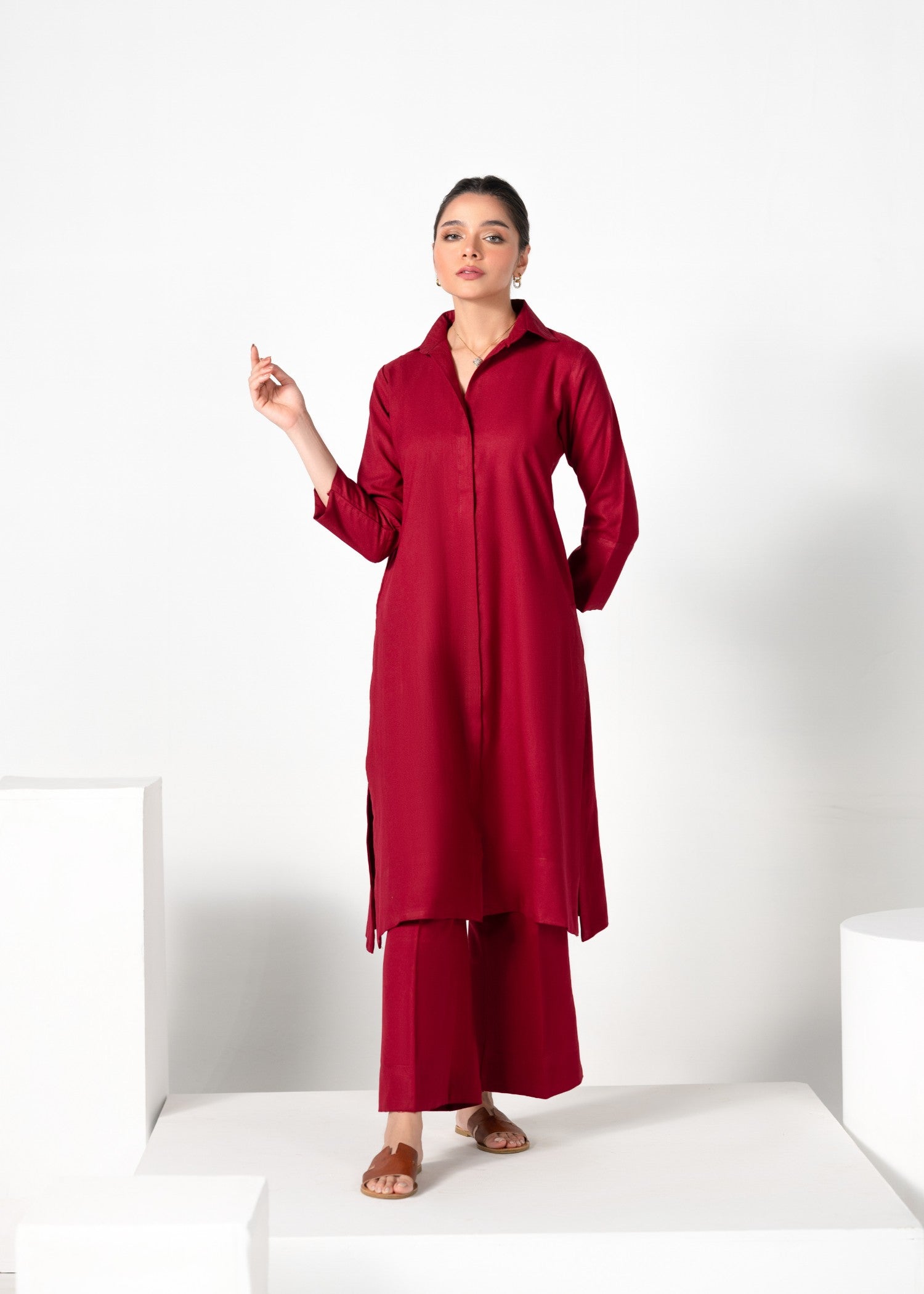 Divinely Crafted Women's Cord Sets Warm Embrace Crimson Whisper Red Lea Fall Women 2pcs