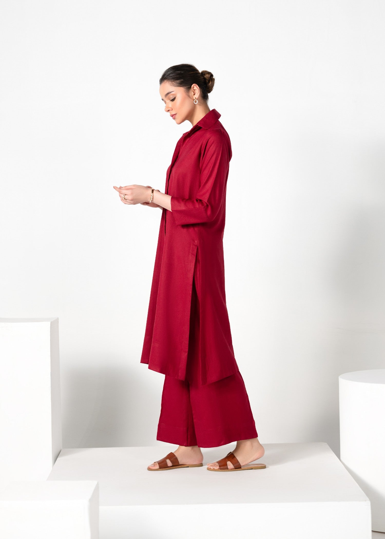 Divinely Crafted Women's Cord Sets Warm Embrace Crimson Whisper Red Lea Fall Women 2pcs