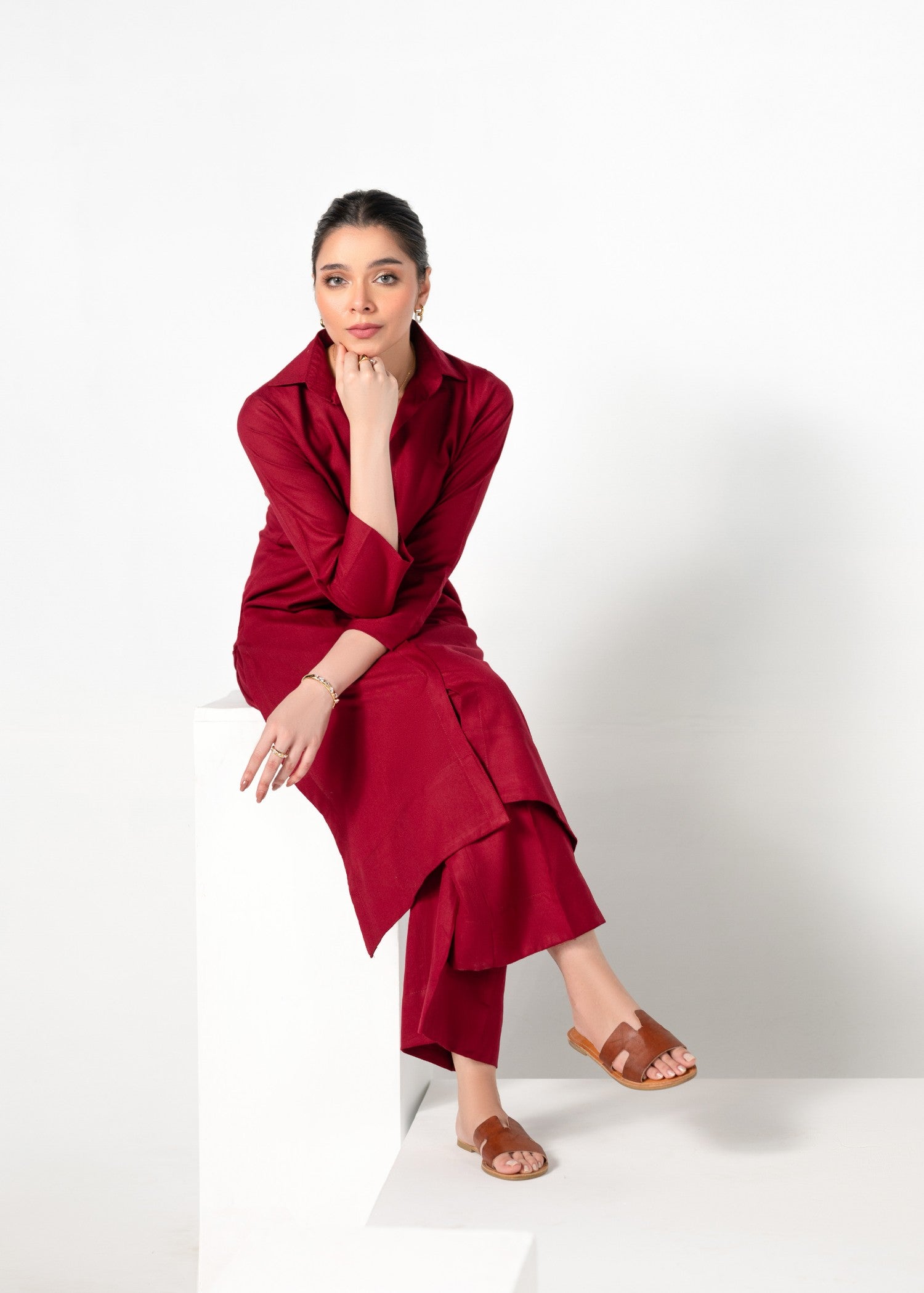 Divinely Crafted Women's Cord Sets Warm Embrace Crimson Whisper Red Lea Fall Women 2pcs