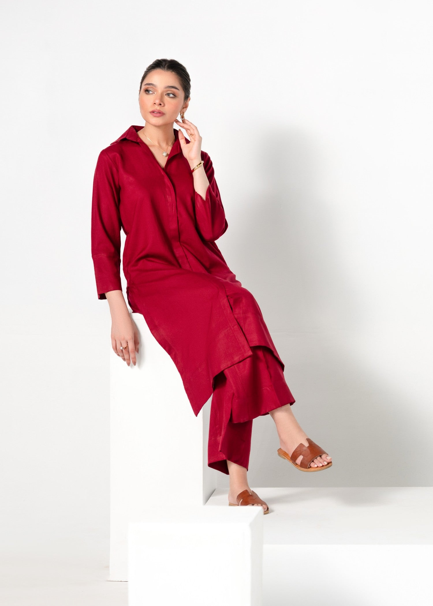 Divinely Crafted Women's Cord Sets Warm Embrace Crimson Whisper Red Lea Fall Women 2pcs