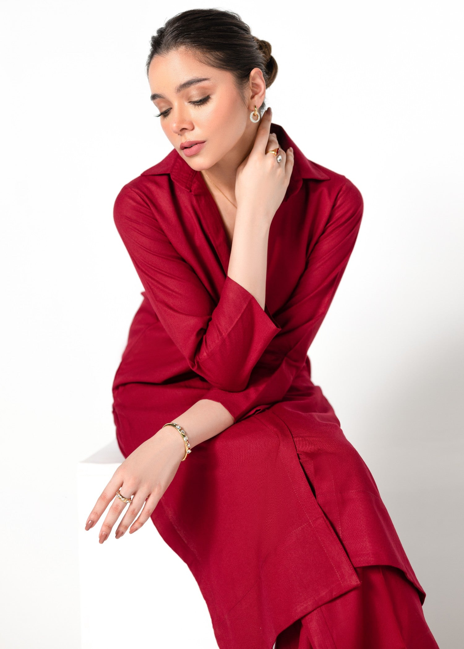 Divinely Crafted Women's Cord Sets Warm Embrace Crimson Whisper Red Lea Fall Women 2pcs