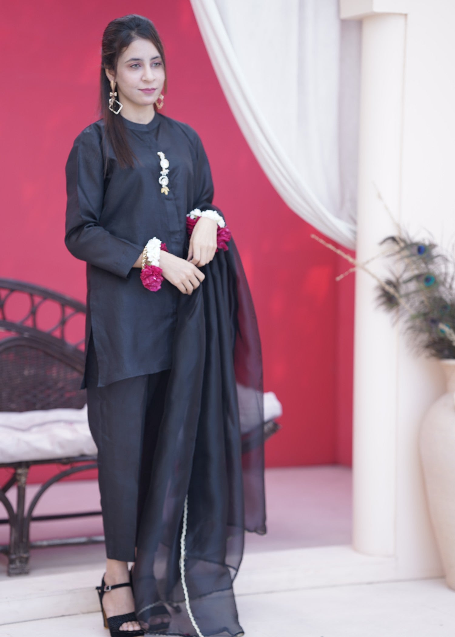 Aaraasta By Smh Black Silk Orchid Elegance Women 3pcs