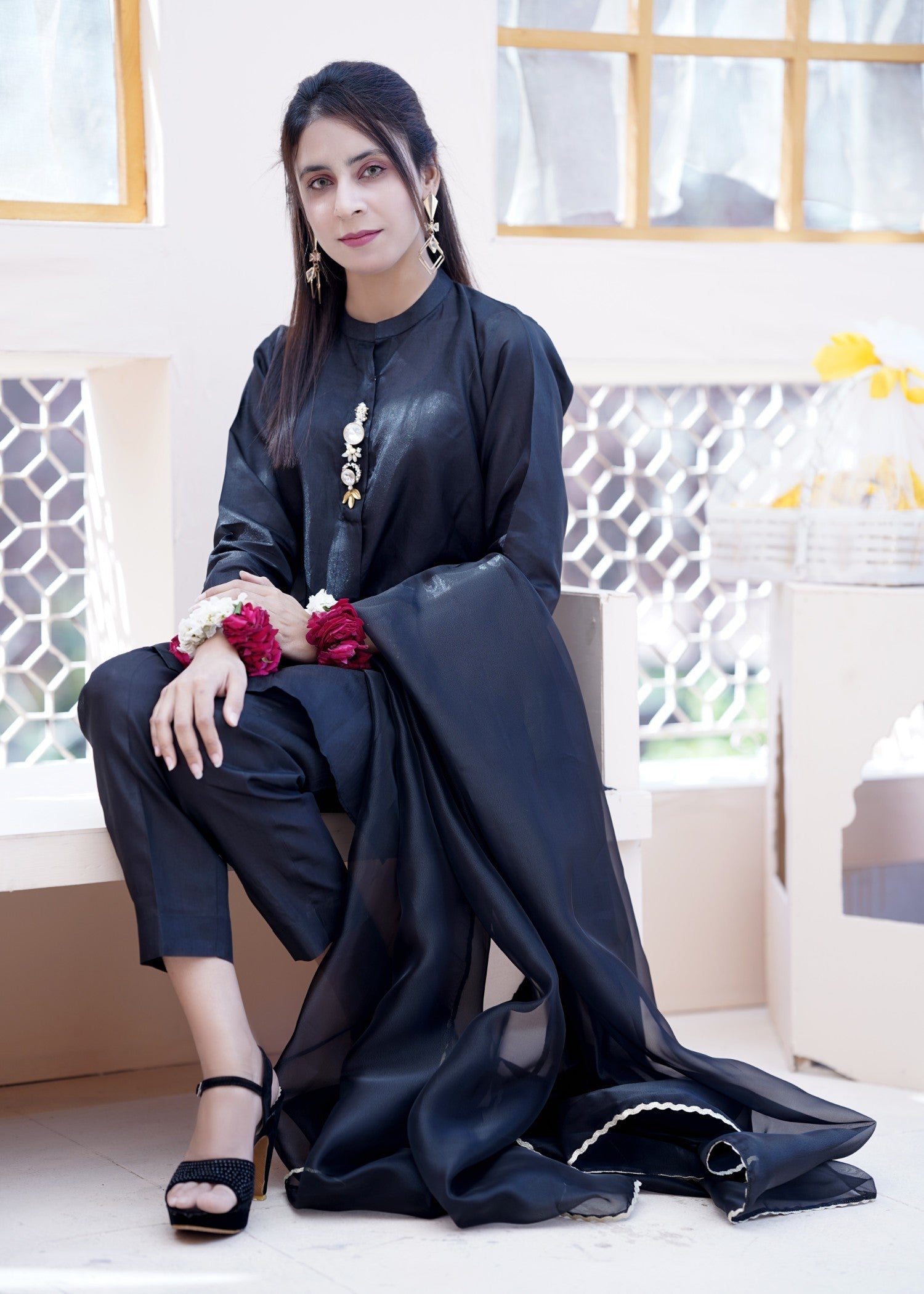 Aaraasta By Smh Black Silk Orchid Elegance Women 3pcs