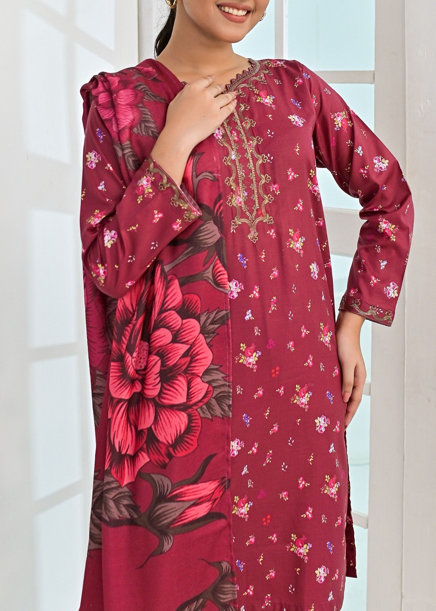 Pret Diaries Maroon Embroidered Women 3pcs