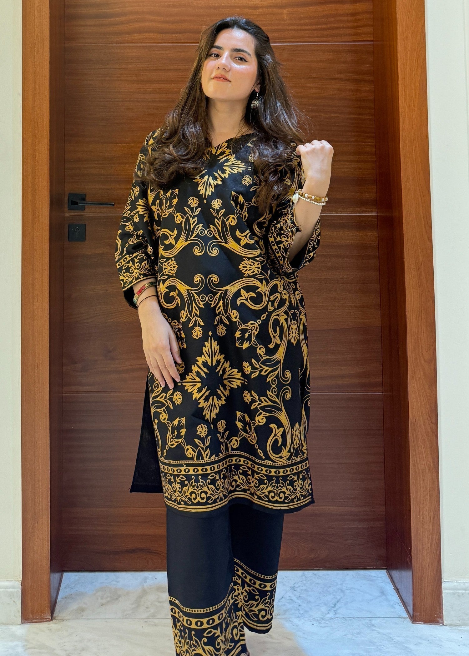 Anabya Garments Rainbow Design Black Women 2pcs