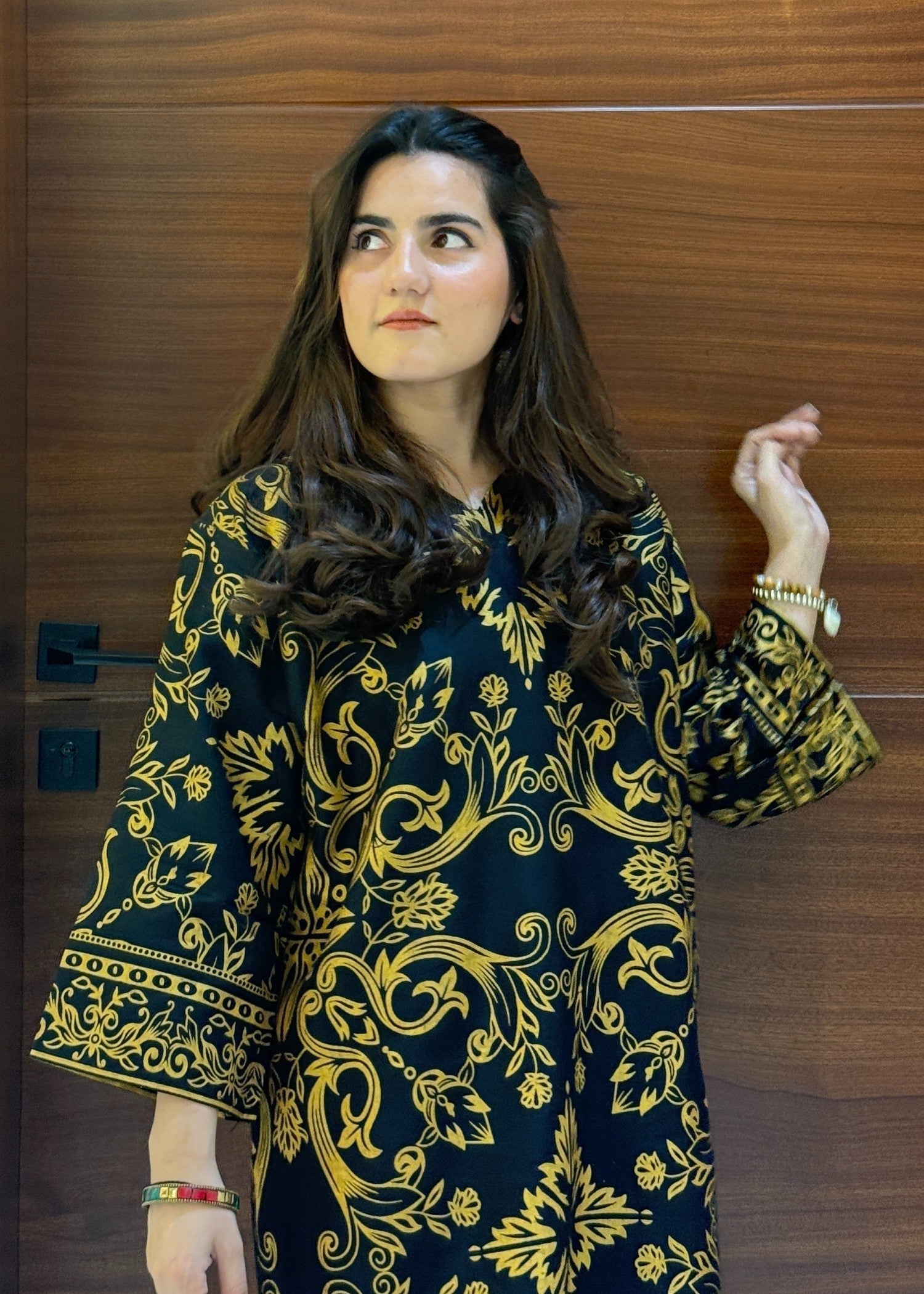 Anabya Garments Rainbow Design Black Women 2pcs