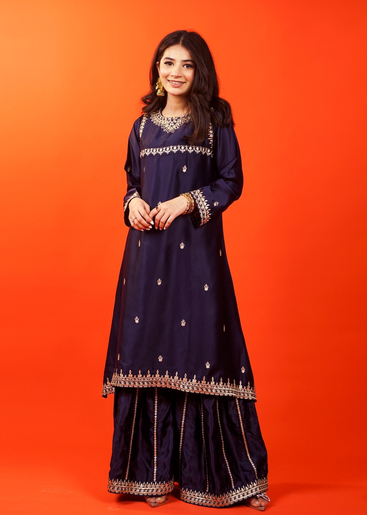 Pret Diaries Navy Embroidered Gharara Women 2pcs