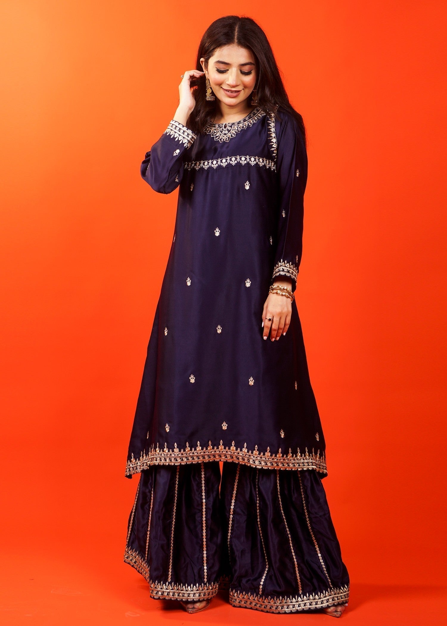 Pret Diaries Navy Embroidered Gharara Women 2pcs