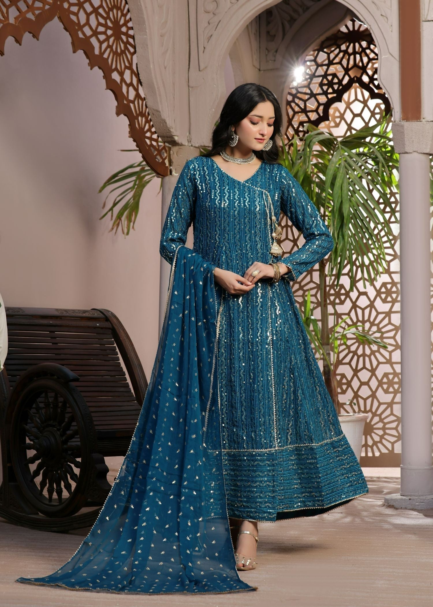 Ayesha Closet Resham Teal Blue. Women 3pcs