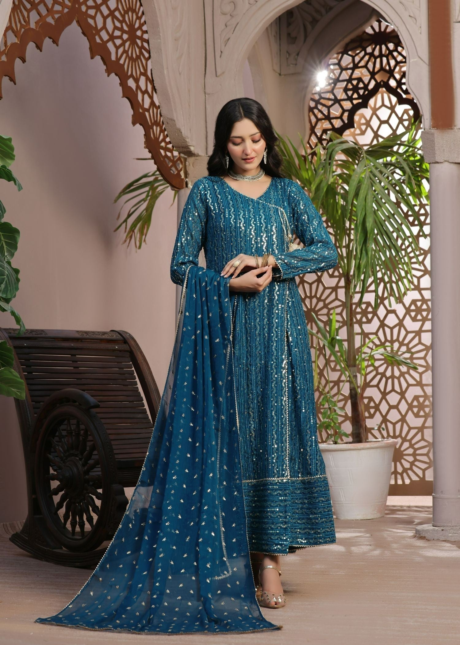 Ayesha Closet Resham Teal Blue. Women 3pcs