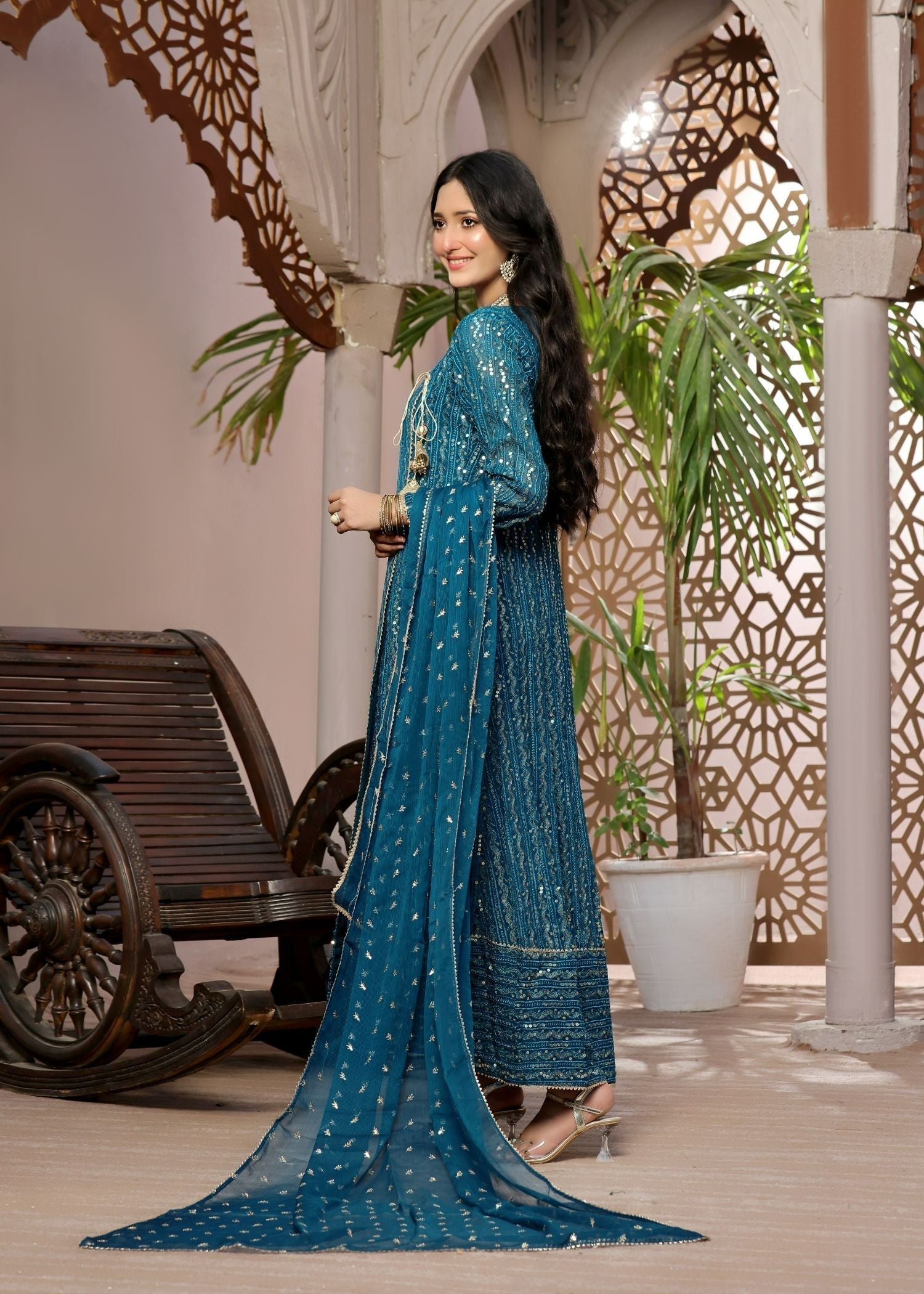 Ayesha Closet Resham Teal Blue. Women 3pcs