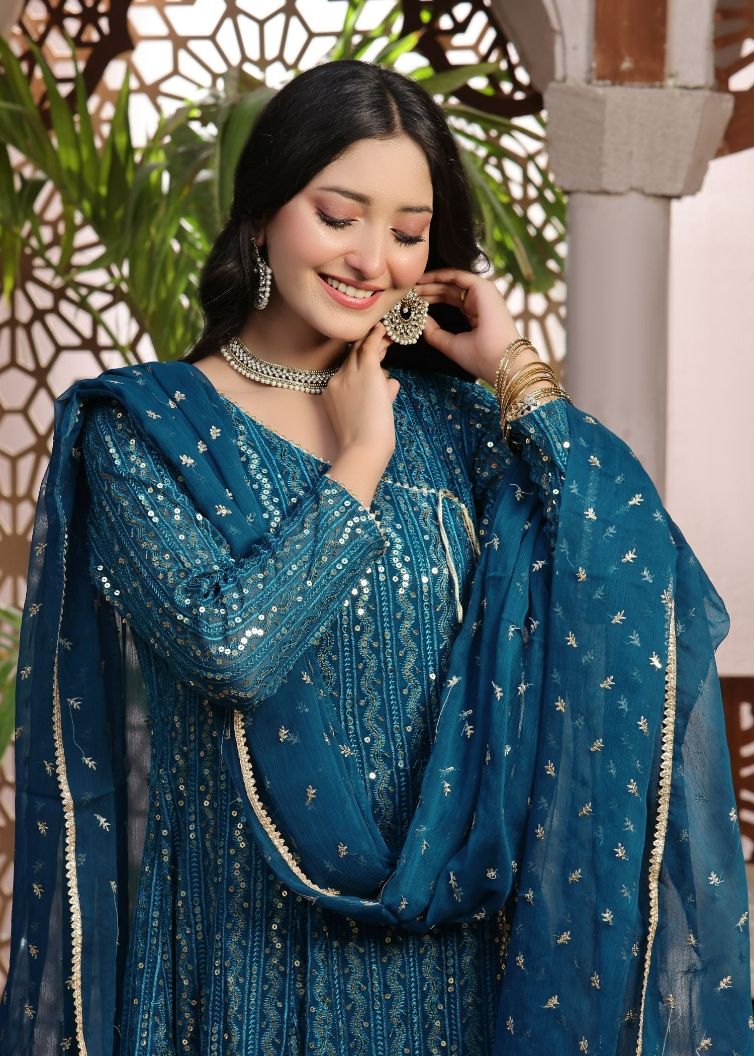 Ayesha Closet Resham Teal Blue. Women 3pcs