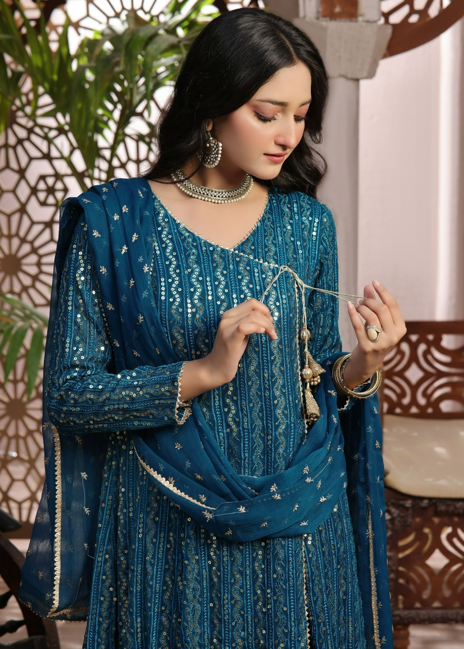 Ayesha Closet Resham Teal Blue. Women 3pcs