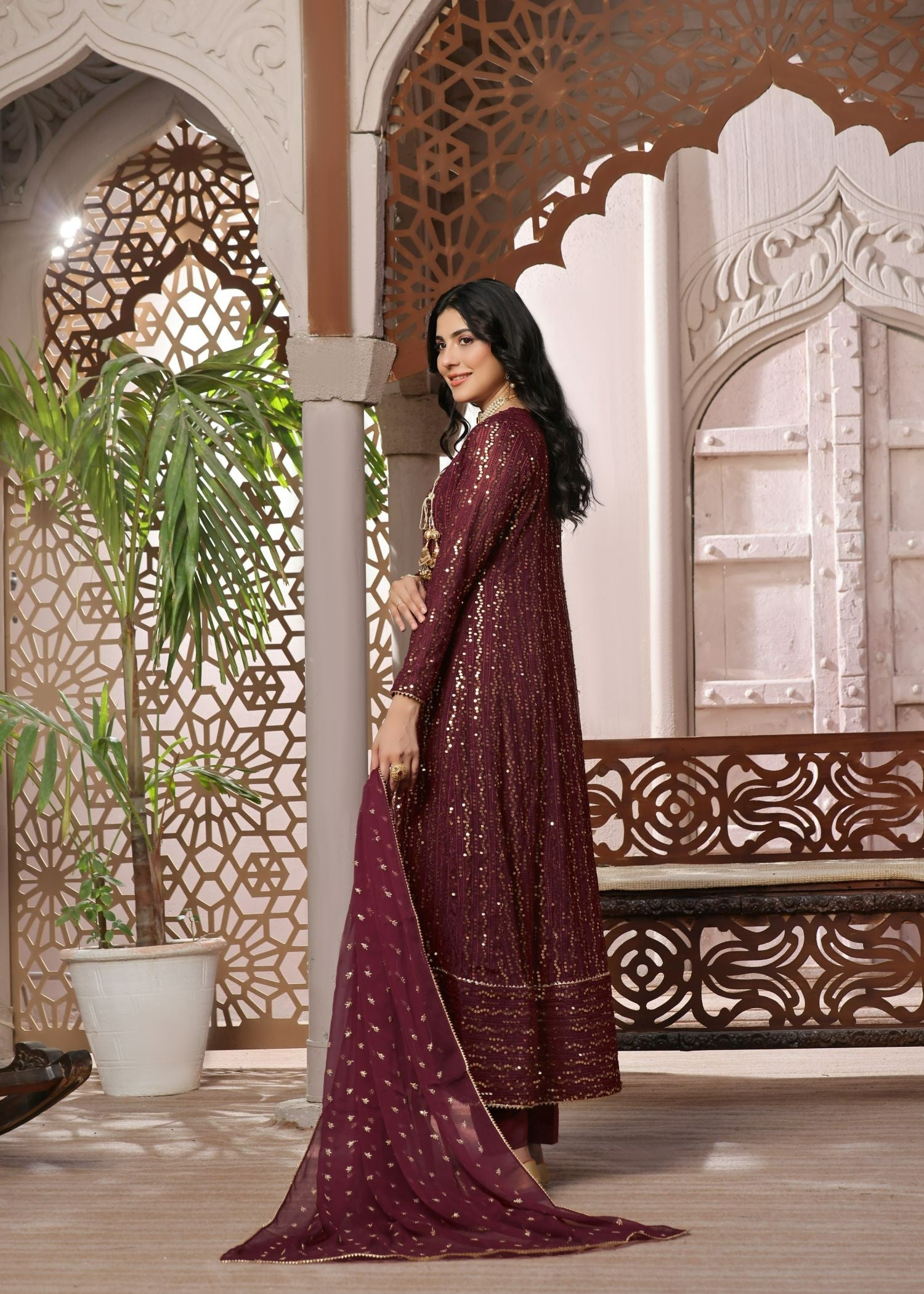 Ayesha Closet Resham Deep Maroon. Women 3pcs