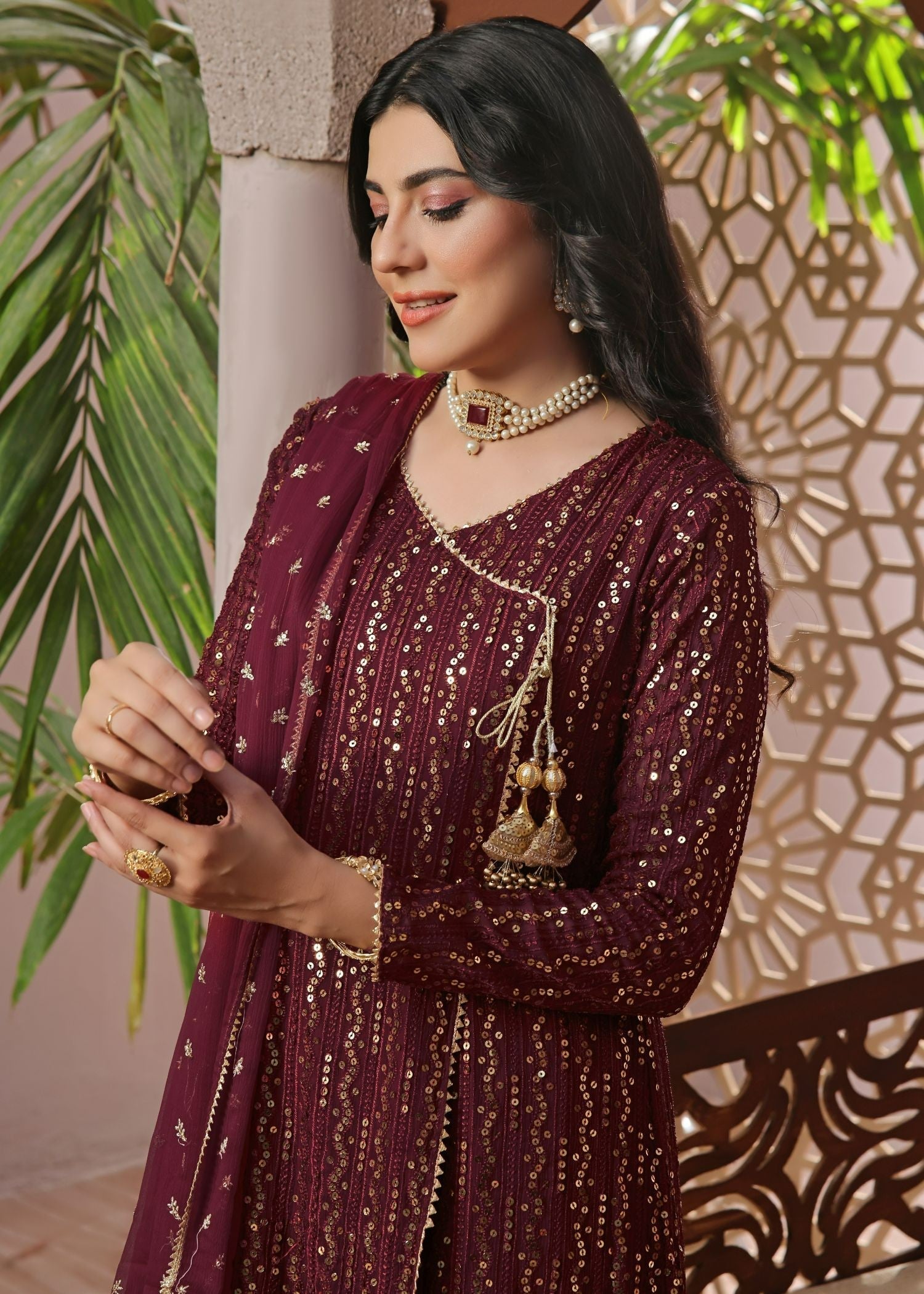 Ayesha Closet Resham Deep Maroon. Women 3pcs