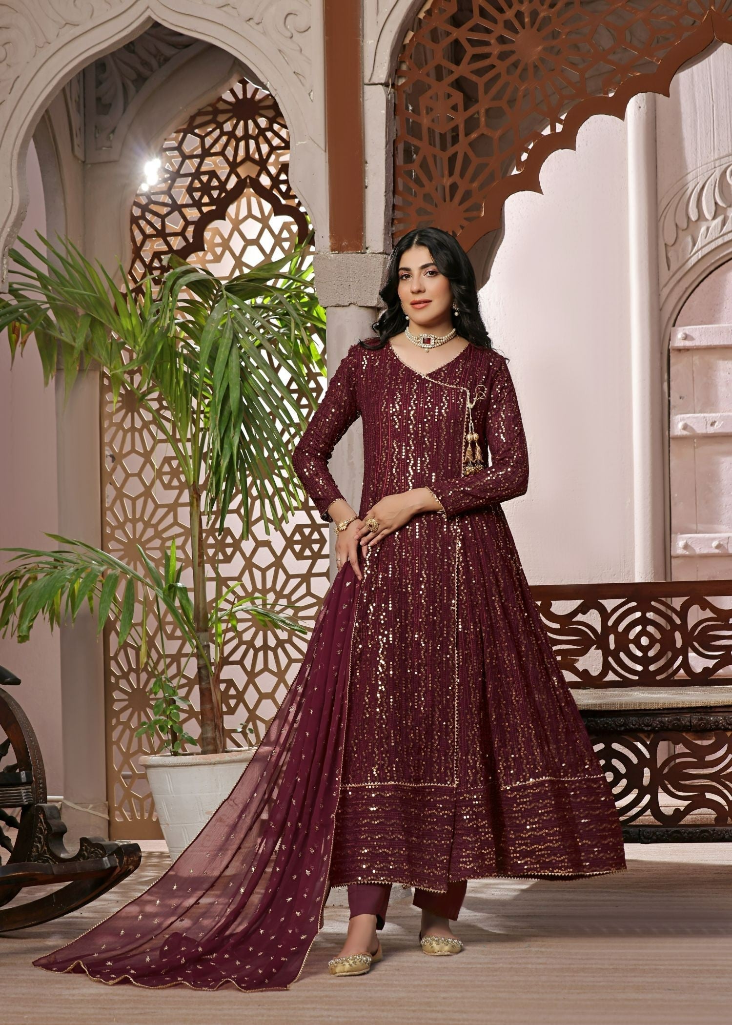 Ayesha Closet Resham Deep Maroon. Women 3pcs