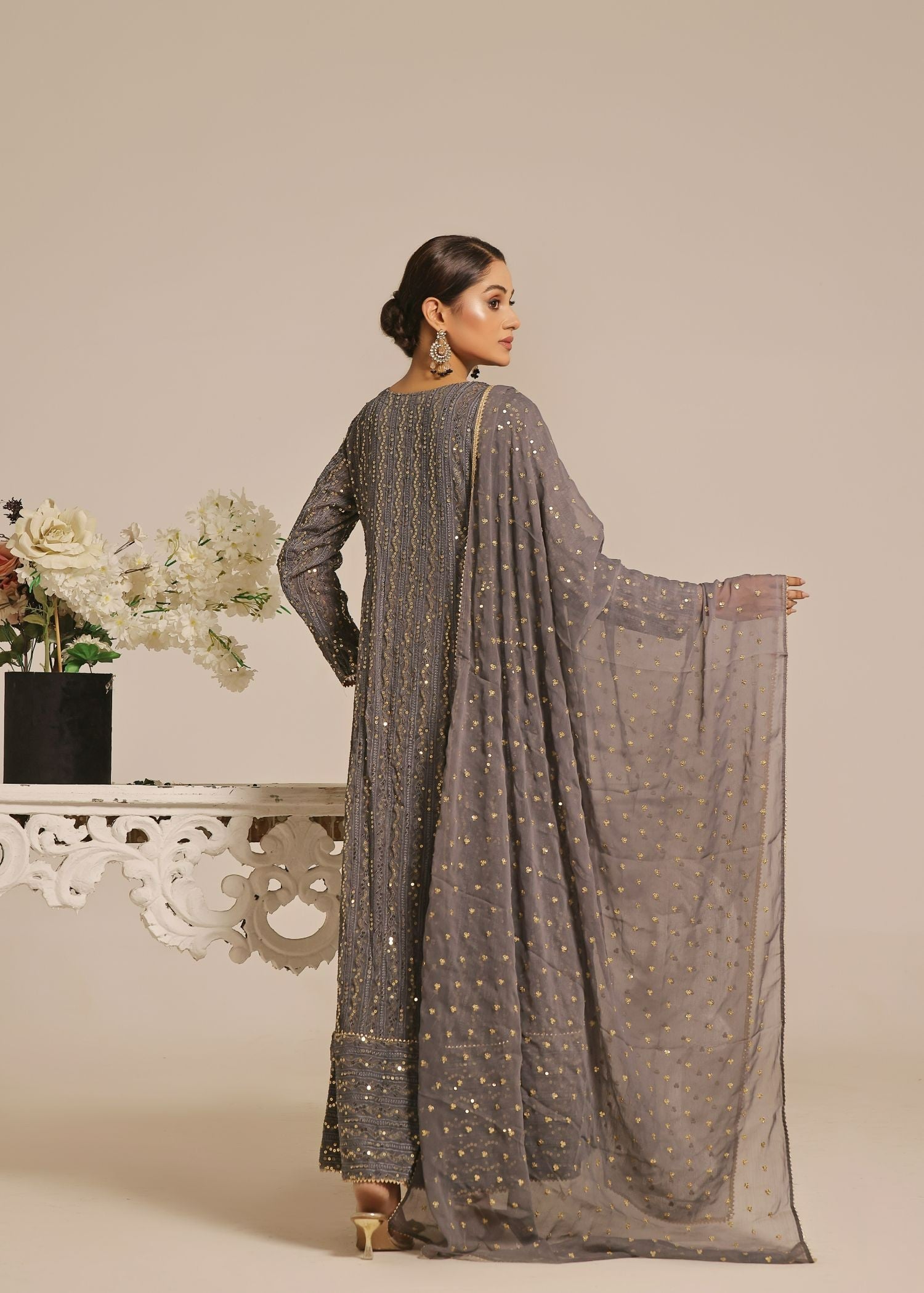 Ayesha Closet Resham Muted Grey. Women 3pcs