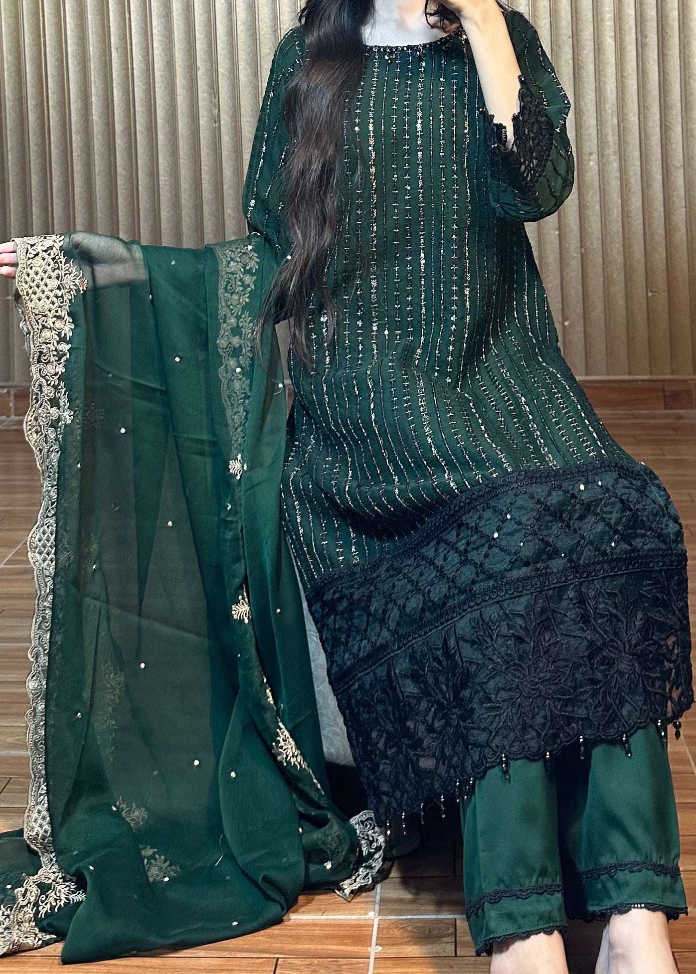 Four Season Boutique GULMEEN BOTTLE GREEN Women 3pcs