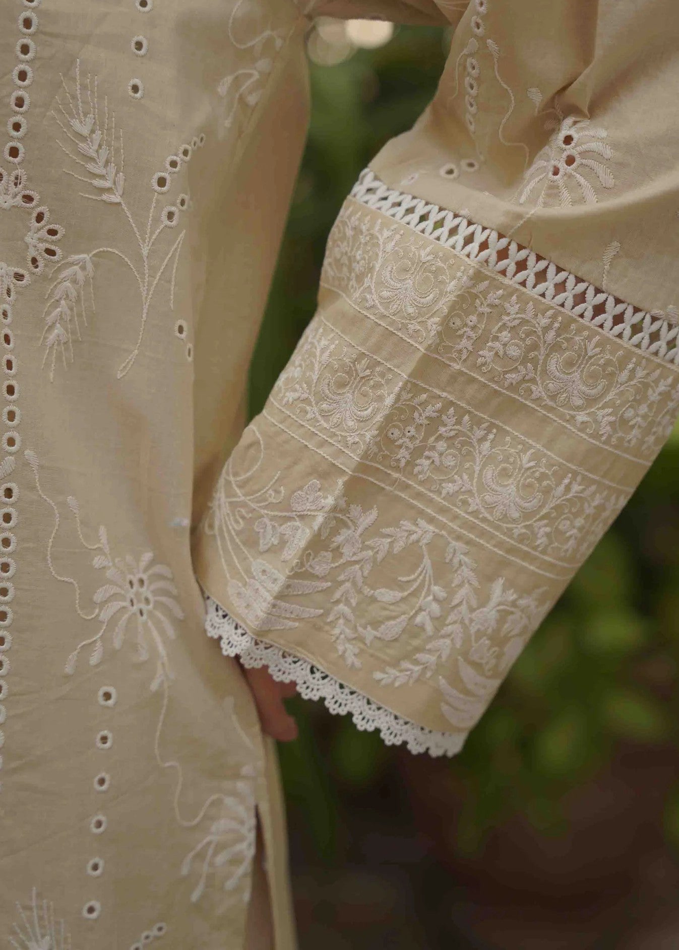 Naarj Moon Flower Cream Schiffli CO ORD Set Women 2pcs