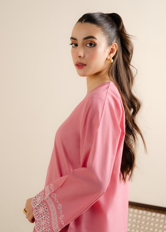 The Turkish Wear Pink Chicken Kari Embroireded Suit Women 2pcs