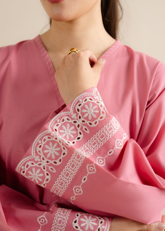 The Turkish Wear Pink Chicken Kari Embroireded Suit Women 2pcs