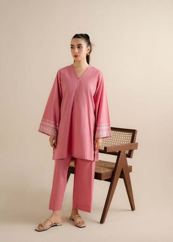 The Turkish Wear Pink Chicken Kari Embroireded Suit Women 2pcs