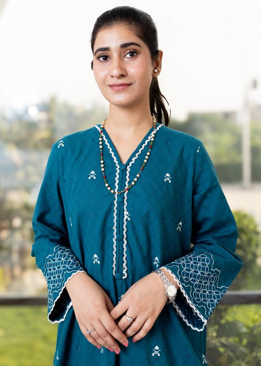 Stitching Cotton Women Embroidered Sea Green Suit Women 2pcs