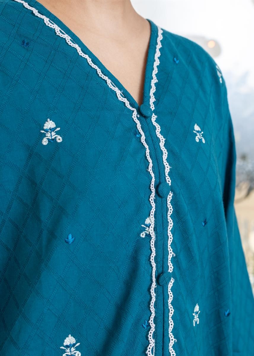 Stitching Cotton Women Embroidered Sea Green Suit Women 2pcs