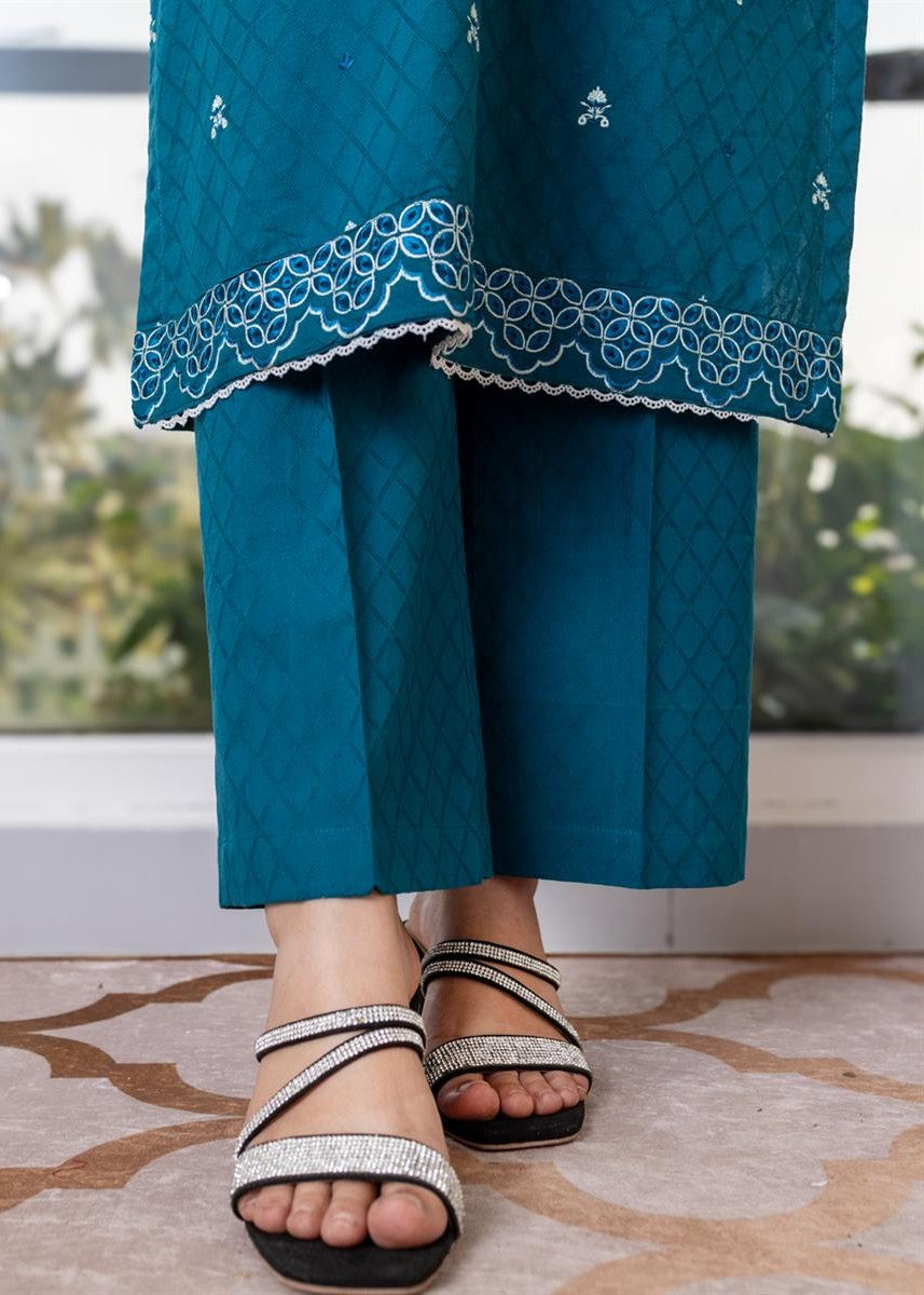 Stitching Cotton Women Embroidered Sea Green Suit Women 2pcs