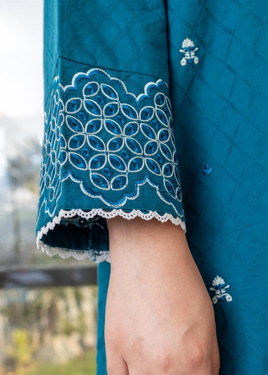 Stitching Cotton Women Embroidered Sea Green Suit Women 2pcs