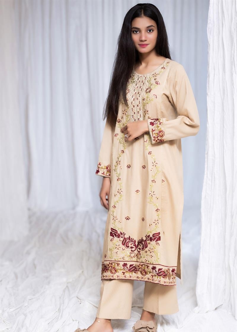 Stitching Cotton Women Embroidered Beige Women 2pcs