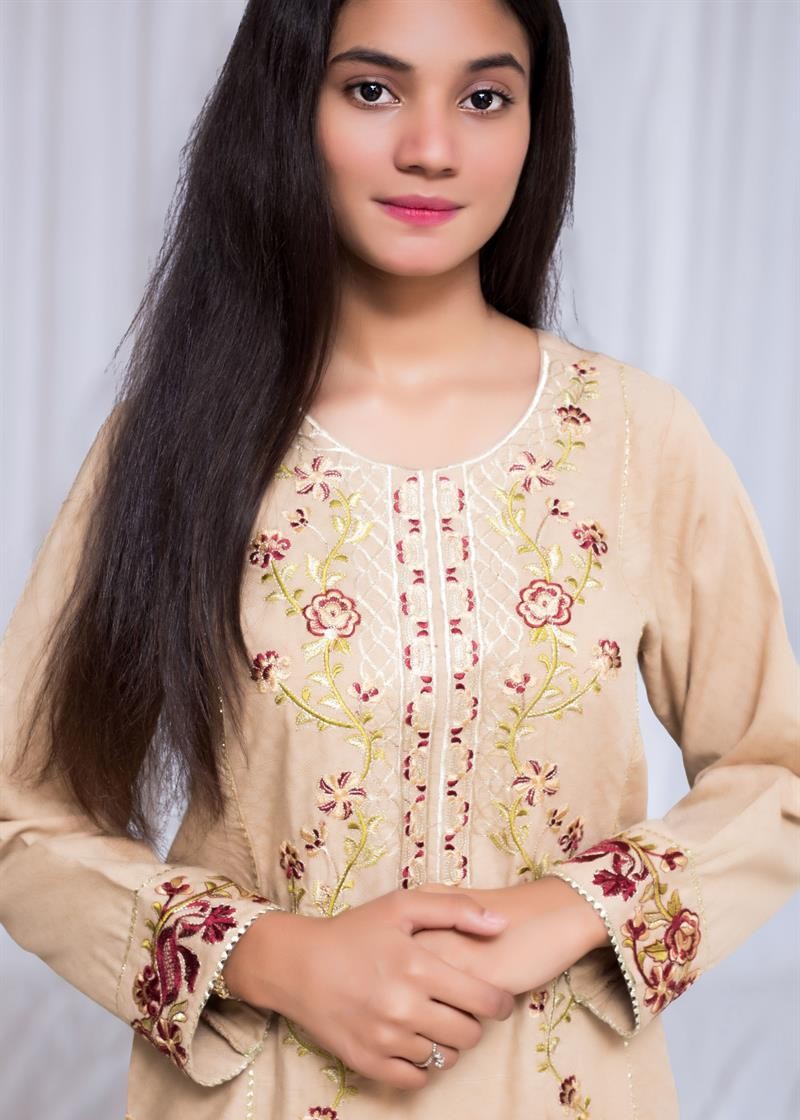 Stitching Cotton Women Embroidered Beige Women 2pcs