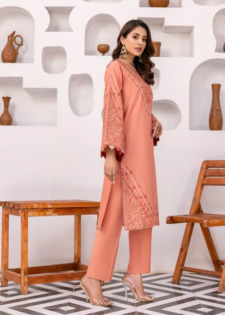 Mehryam Collection Peach Embroidered Poplin Suits Women 2pcs