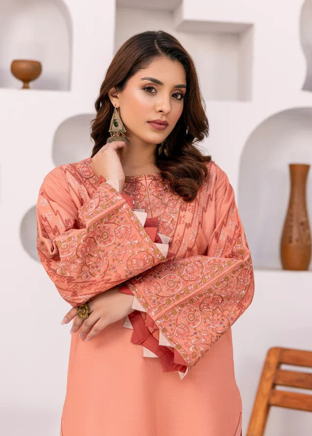 Mehryam Collection Peach Embroidered Poplin Suits Women 2pcs
