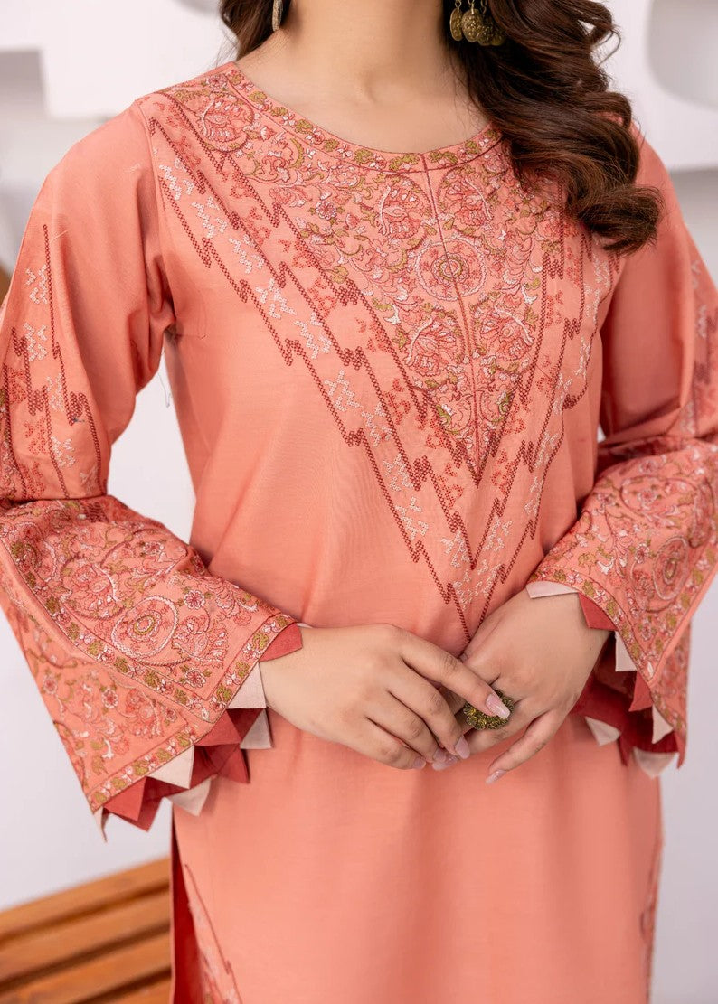 Mehryam Collection Peach Embroidered Poplin Suits Women 2pcs