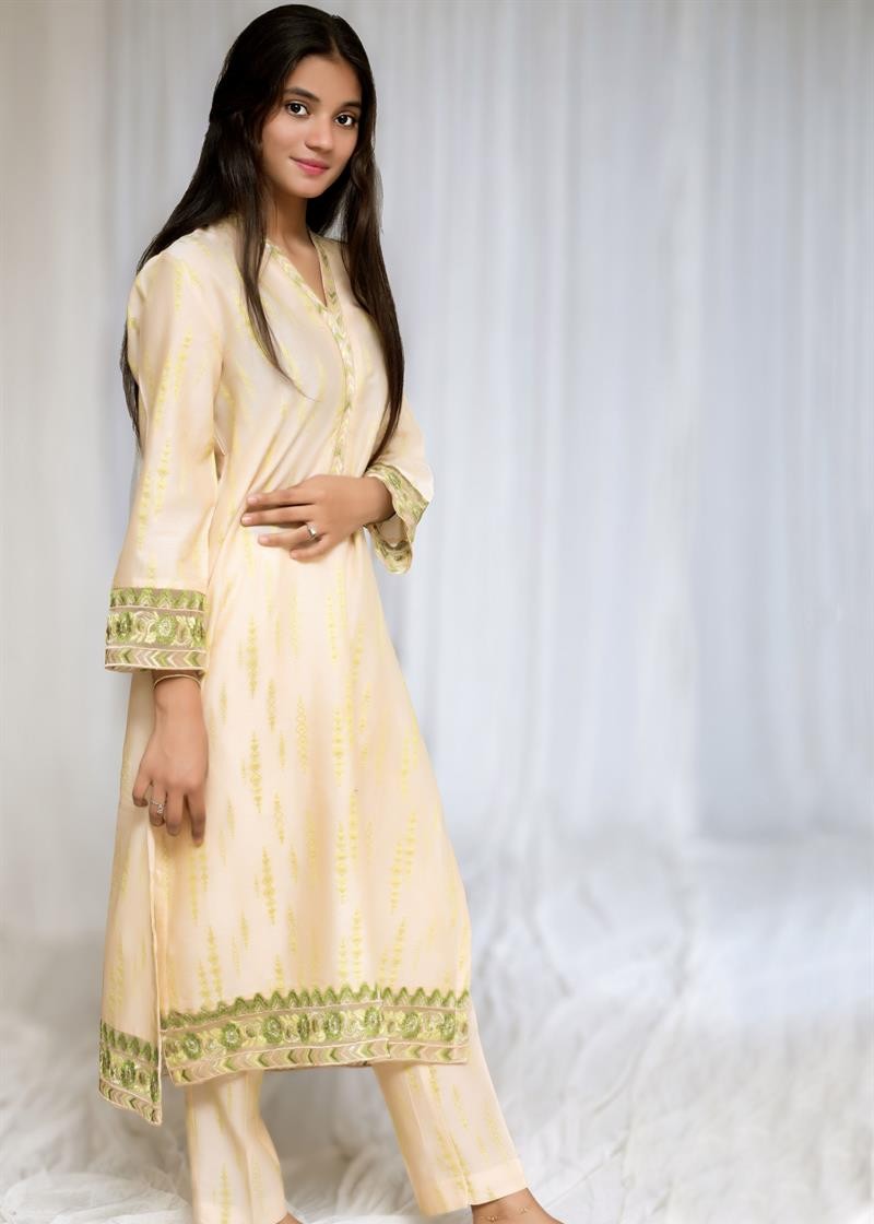 Stitching Cotton Women Embroidered Yellow Women 2pcs