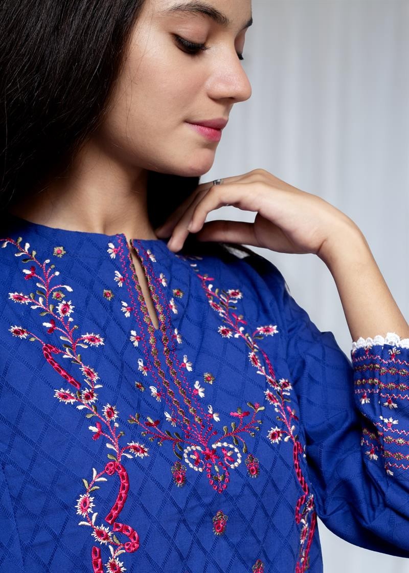 Stitching Cotton Women Embroidered Blue Women 2pcs
